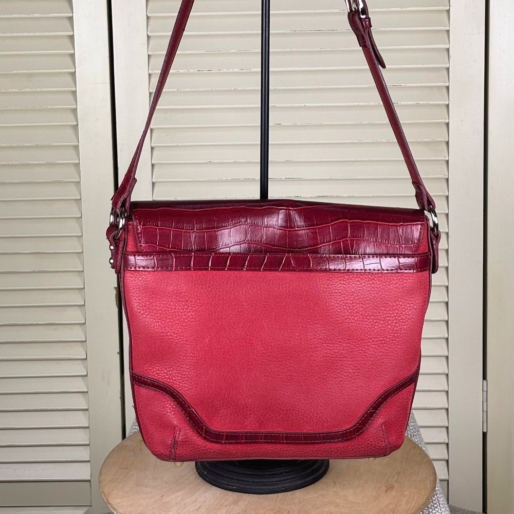 Coldwater Creek Crossbody Purse Shoulder Bag Red Suede and Croc Embossed Leather - Picture 7 of 10